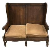 Antique High-Back Wood Settle Bench