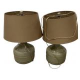 Pair Green Ceramic Table Lamps