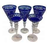 Cobalt Blue Cut-to-Clear Crystal Goblets