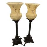 Pair of Torchiere marbleized glass Lamps