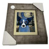 Blue Dog Print in Rustic Frame