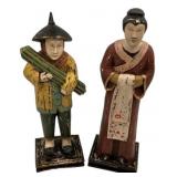 Pair Chinese Polychrome Wood Figures