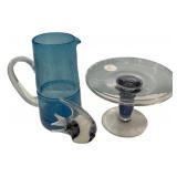 Art Glass Pitcher, Compote & Figurine