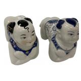 Chinese Ceramic Boy & Girl Pillows Pair