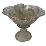 Pressed Glass Punch Bowl with Cups