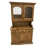 Oak China Hutch with Leaded Glass