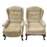 Pair Queen Anne Style Wingback Chairs