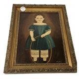 Folk Art Portrait Girl with Hoop