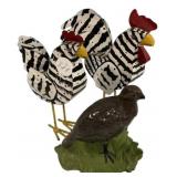 Metal Rooster and Pottery Quail
