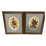 16"h., 13"w Pair of Pressed Flowers Framed