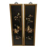 Chinese Black Lacquer Wall Panels Pair