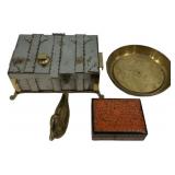 Decorative Metal Box & Brass Lot