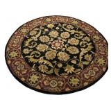 Round Floral Wool Area Rug Black/Red