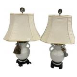 Pair of Chinese White Ceramic Urn Lamps