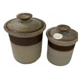 Pair Stoneware Lidded Canisters