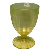 Yellow Vaseline Glass Footed Goblet