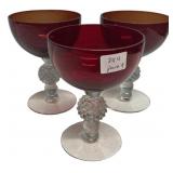 Ruby Red Glass Sherbet Goblets Set of 3