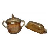 Carnival Glass Sugar Bowl & Butter Dish