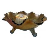 Carnival Glass Footed Ruffled Bowl