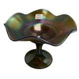 Iridescent Art Glass Ruffled Compote