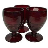 Ruby Red Glass Goblets Set of 3