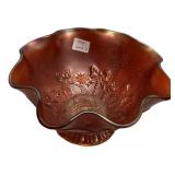 Marigold Carnival Glass Ruffled Bowl