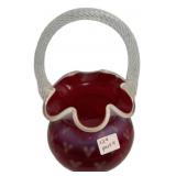 Red Art Glass Basket Twisted Handle