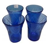 Cobalt Blue Depression Glass Tumblers x4