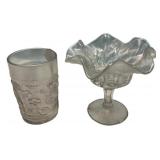 White Carnival Glass Tumbler & Compote