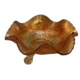 Carnival Glass Ruffled Footed Bowl