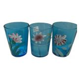 Hand-Painted Blue Glass Tumblers Set/3