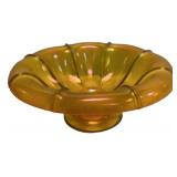 Gold Iridescent Art Glass Footed Bowl