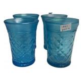 Blue Diamond Pattern Glass Tumblers Set/4