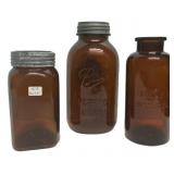 Vintage Amber Glass Jars Lot of 3