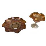 Marigold Carnival Glass Bowl & Compote