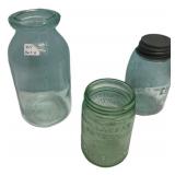 Antique Blue-Green Glass Jars Lot of 3
