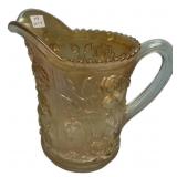 Amber Carnival Glass Rose Pattern Pitcher