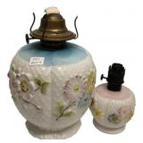 Milk Glass Floral Oil Lamps Pair