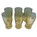 Set of 6 Amber Glass Floral Tumblers