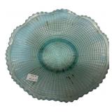 Blue Opalescent Glass Bowl Scalloped