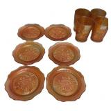 Marigold Carnival Glass Plates & Tumblers