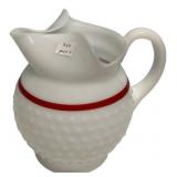 White Hobnail Milk Glass Pitcher Red Band