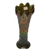 Carnival Glass Tree Trunk Vase Green