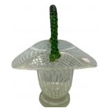 Opalescent Striped Glass Basket Green