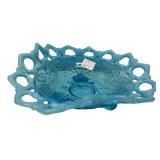 Blue Opalescent Glass Lace Edge Bowl