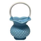 Blue Glass Diamond Point Basket Vase