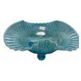 Blue Opalescent Glass Footed Bowl