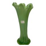Green Opalescent Art Glass Swung Vase