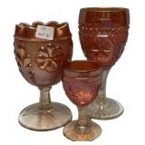 Marigold Carnival Glass Goblets Set/3
