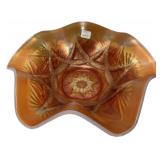 Marigold Carnival Glass Ruffled Bowl